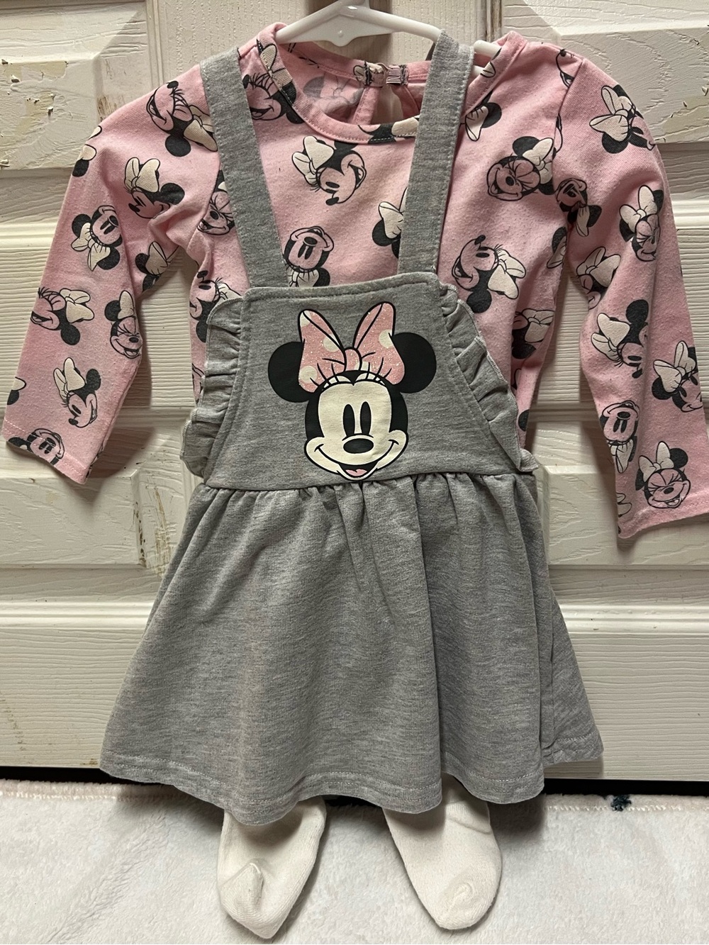Disney Pink and Gray Minnie Mouse Pinafore Dress Set